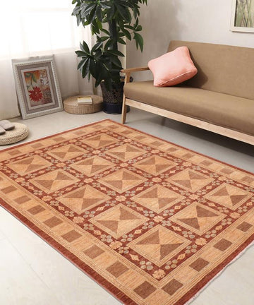 handmade Transitional Kafkaz Chobi Ziegler Brown Tan Hand Knotted RECTANGLE 100% WOOL area rug 6 x 9